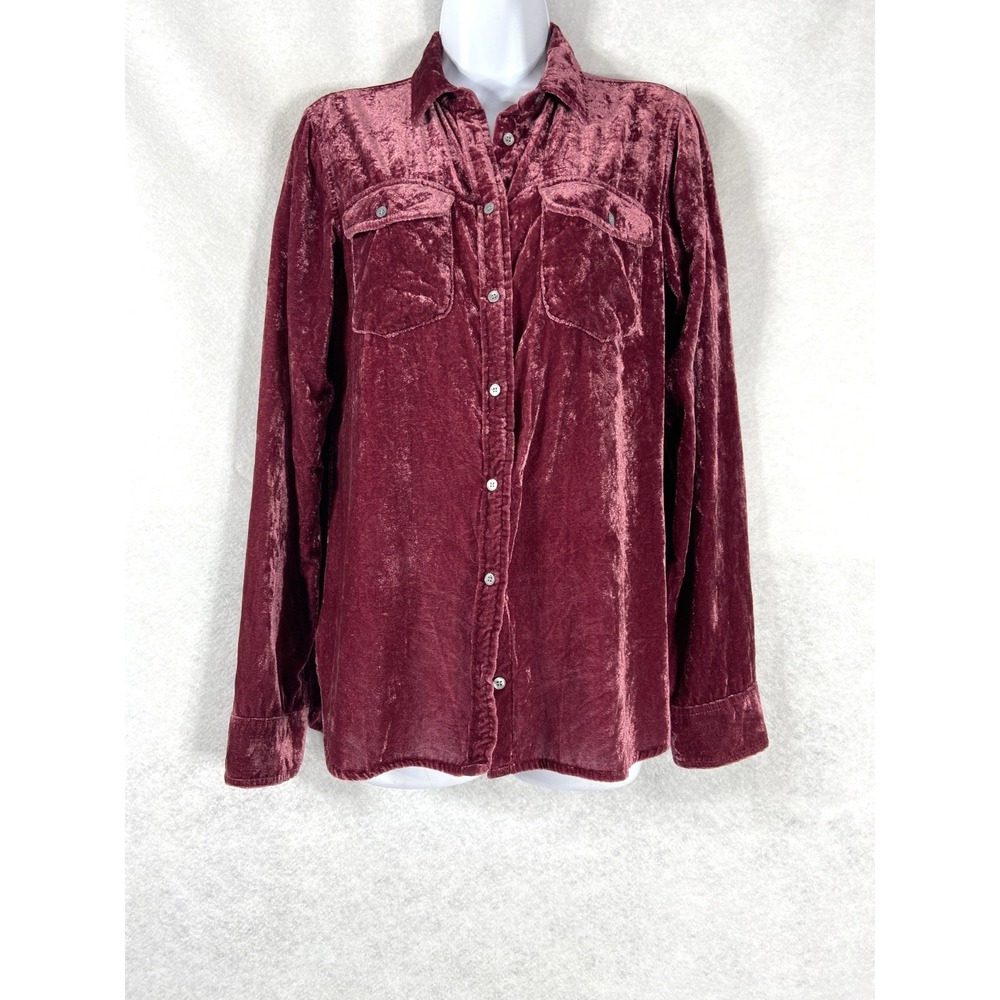 J Crew Shirt Women's 8 Red Velvet  Button Up Long Sleeve Boho Chic